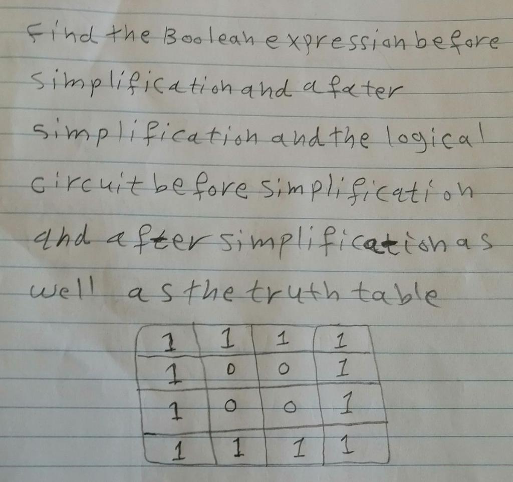 Solved find the Boolean expression before simplification and | Chegg.com