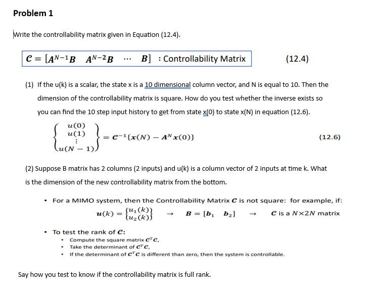 Solved Write the controllability matrix given in Equation | Chegg.com