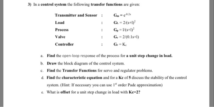 Solved 3) In a control system the following transfer | Chegg.com