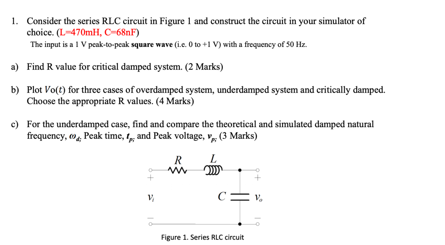 Solved 1. Consider The Series RLC Circuit In Figure 1 And | Chegg.com