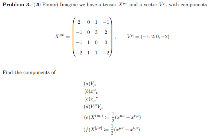 Metric Tensor: -1 0 0 0 0 1 0 0 0 0 1 0 0 0 0 1 | Chegg.com