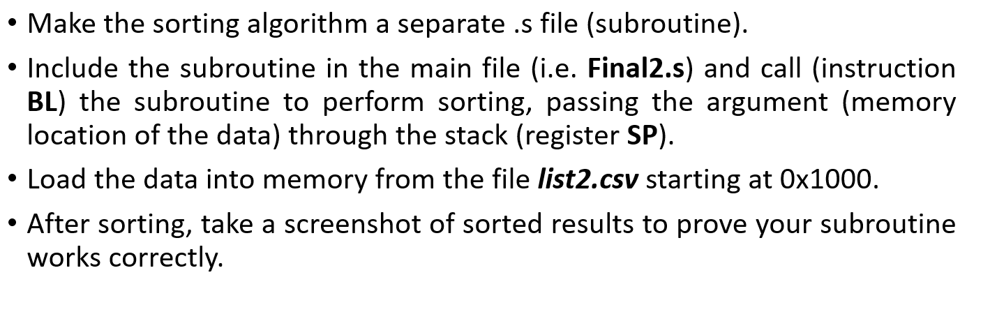 Make the sorting algorithm a separate .s file | Chegg.com
