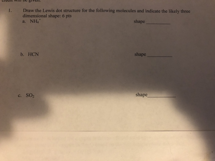 Solved I. Draw the Lewis dot structure for the following | Chegg.com