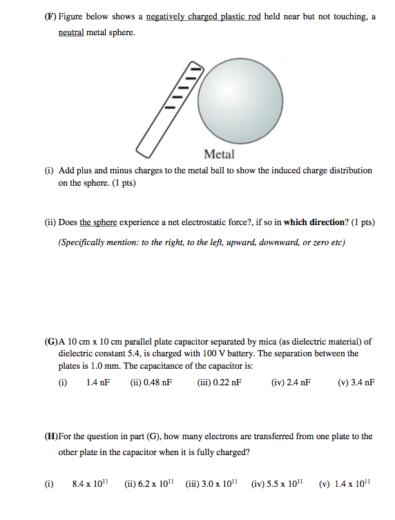 Solved (F) Figure below shows a negatively charged plastic
