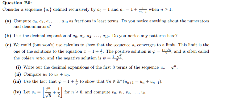 Solved Question B5: Consider a sequence {ai} defined | Chegg.com