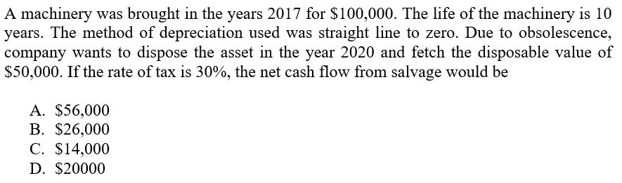 Solved A machinery was brought in the years 2017 for | Chegg.com