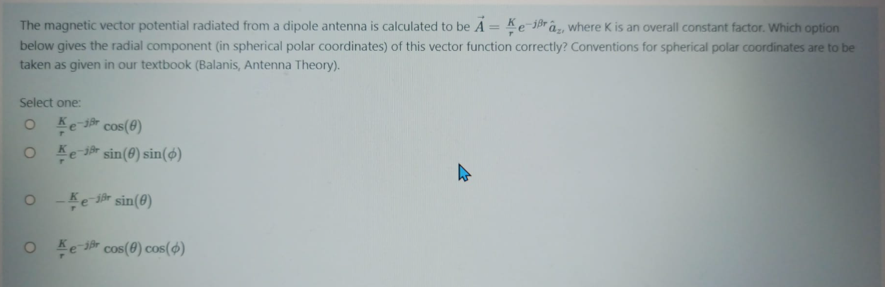 Solved The magnetic vector potential radiated from a dipole | Chegg.com