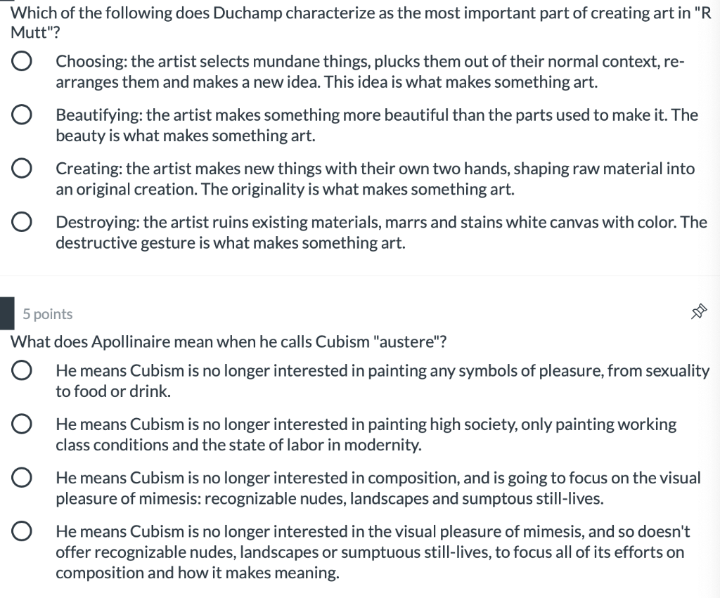 Solved Which of the following does Duchamp characterize as