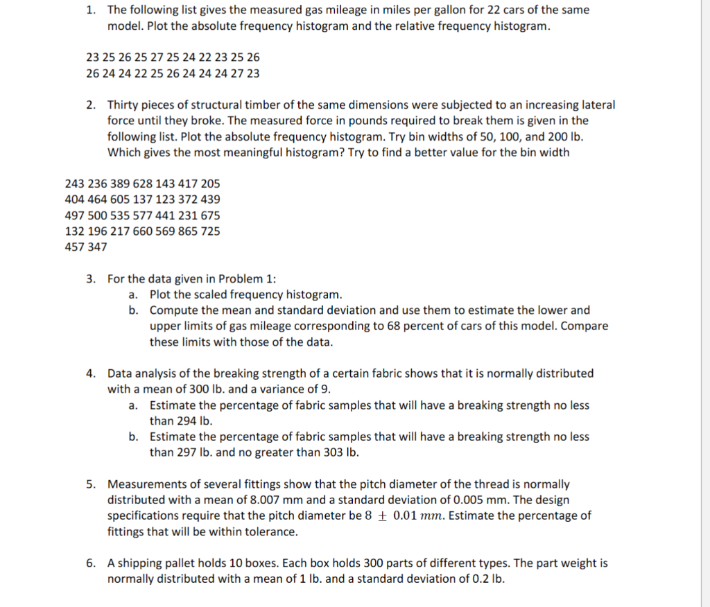 Solved 1. The following list gives the measured gas mileage | Chegg.com
