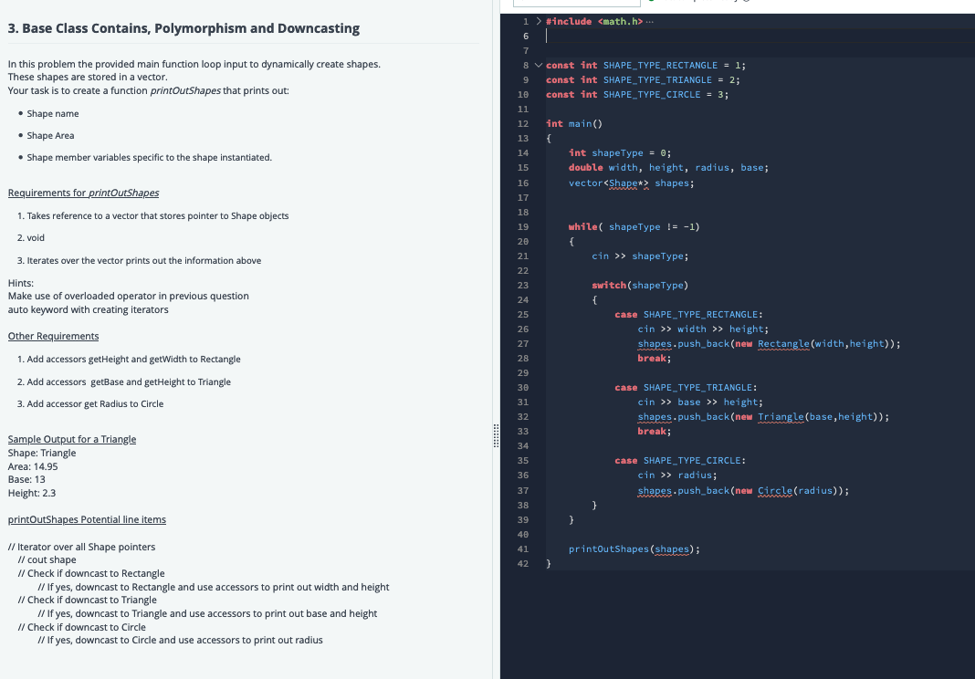 3. Base Class Contains, Polymorphism and Downcasting | Chegg.com