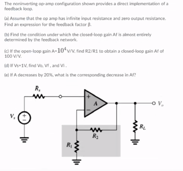 Solved The Noninverting Op-amp Configuration Shown Provides | Chegg.com