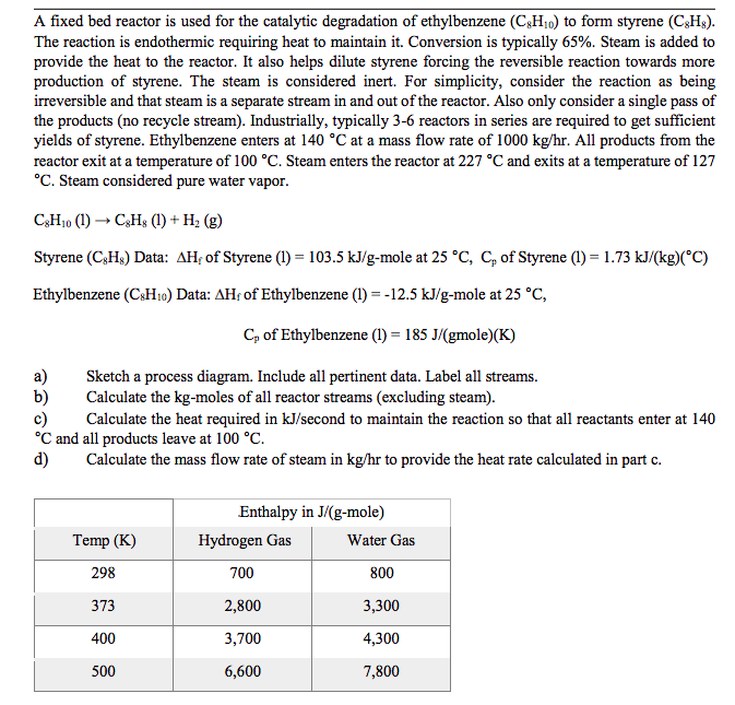 Solved A fixed bed reactor is used for the catalytic | Chegg.com