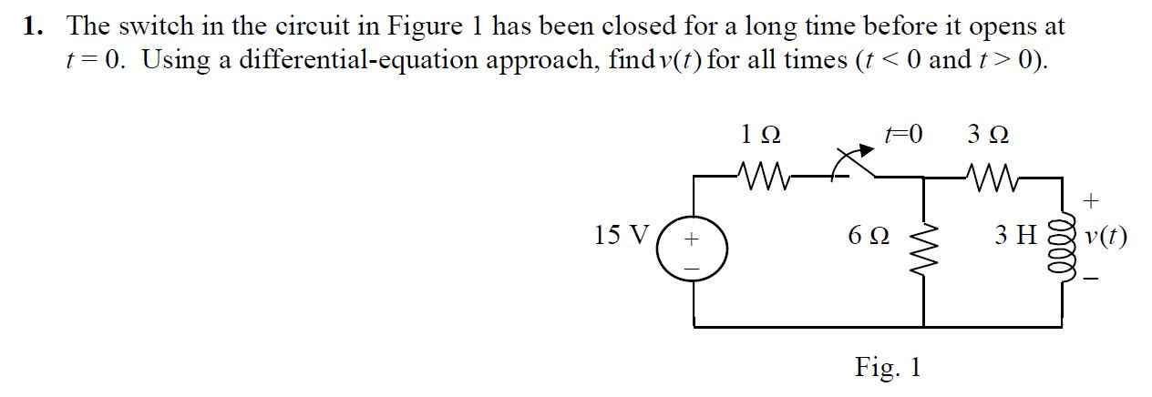 Solved 1. The switch in the circuit in Figure 1 has been | Chegg.com