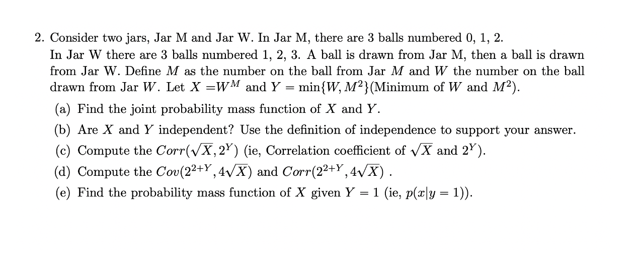 Solved 2. Consider two jars, Jar M and Jar W. In Jar M, | Chegg.com