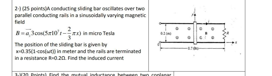 Solved 2-) (25 points)A conducting sliding bar oscillates | Chegg.com