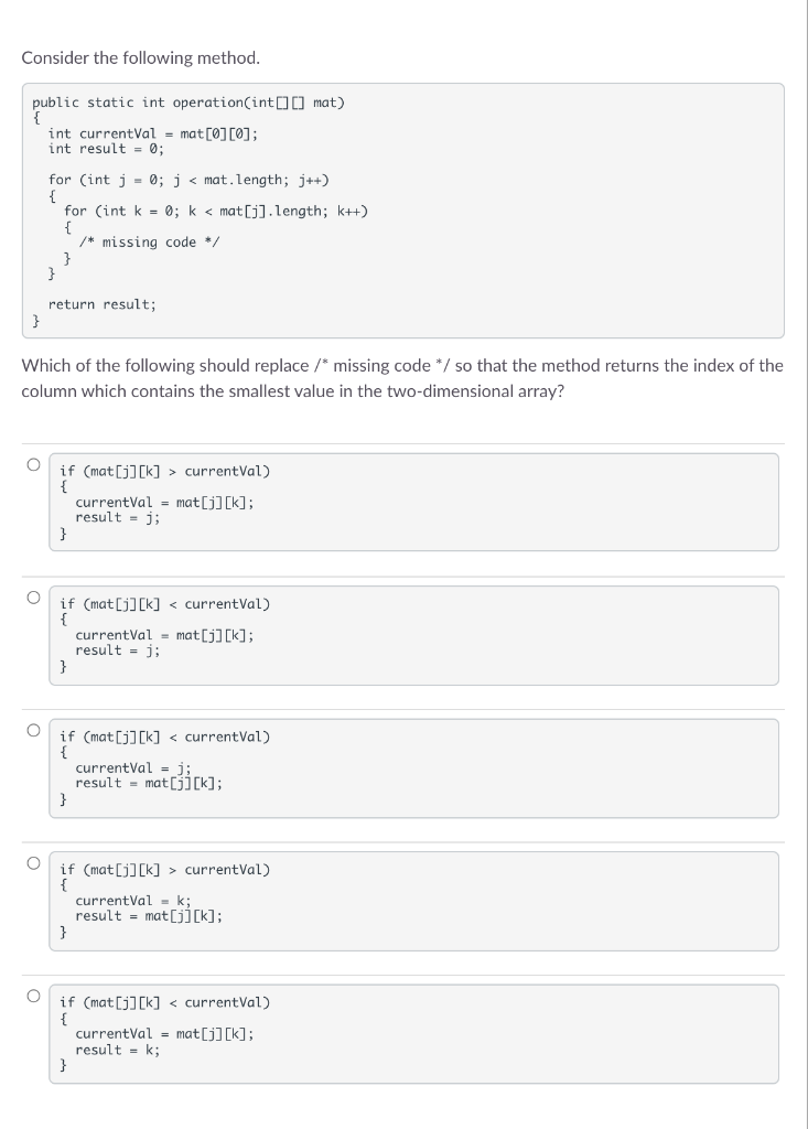 Solved Consider the following method. Which of the following | Chegg.com