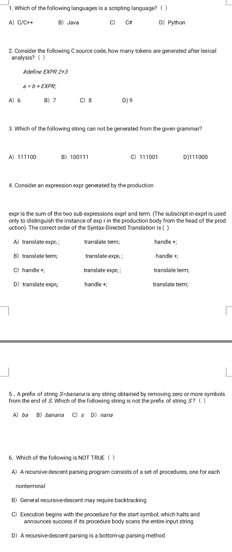 Solved 1. Which of the following languages is a scripting | Chegg.com