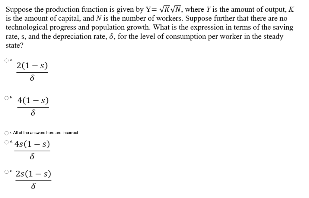 Solved Suppose the production function is given by Y= VRVN, | Chegg.com