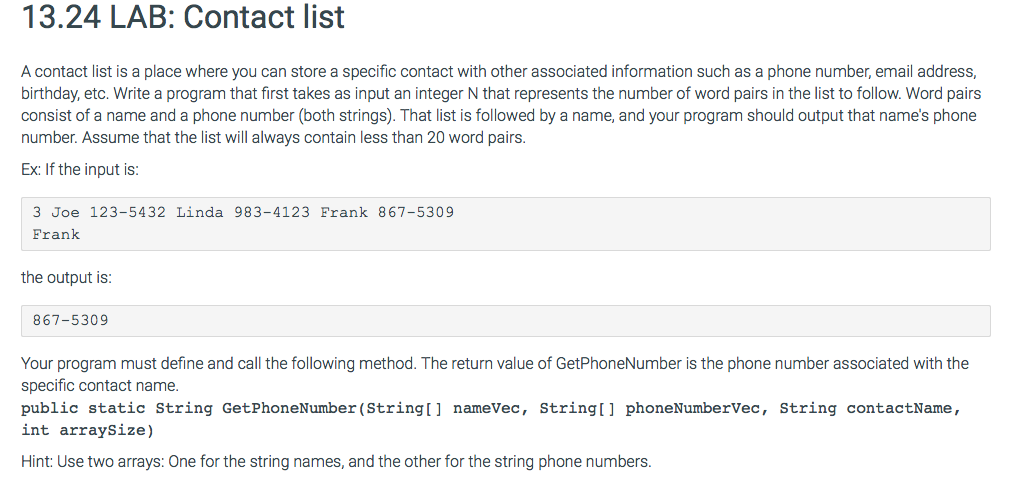 Solved 13.24 LAB: Contact list A contact list is a place | Chegg.com