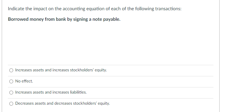 Solved Indicate the impact on the accounting equation of | Chegg.com