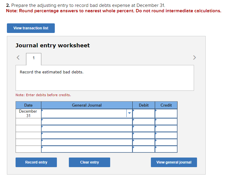 Solved 2. Prepare The Adjusting Entry To Record Bad Debts | Chegg.com