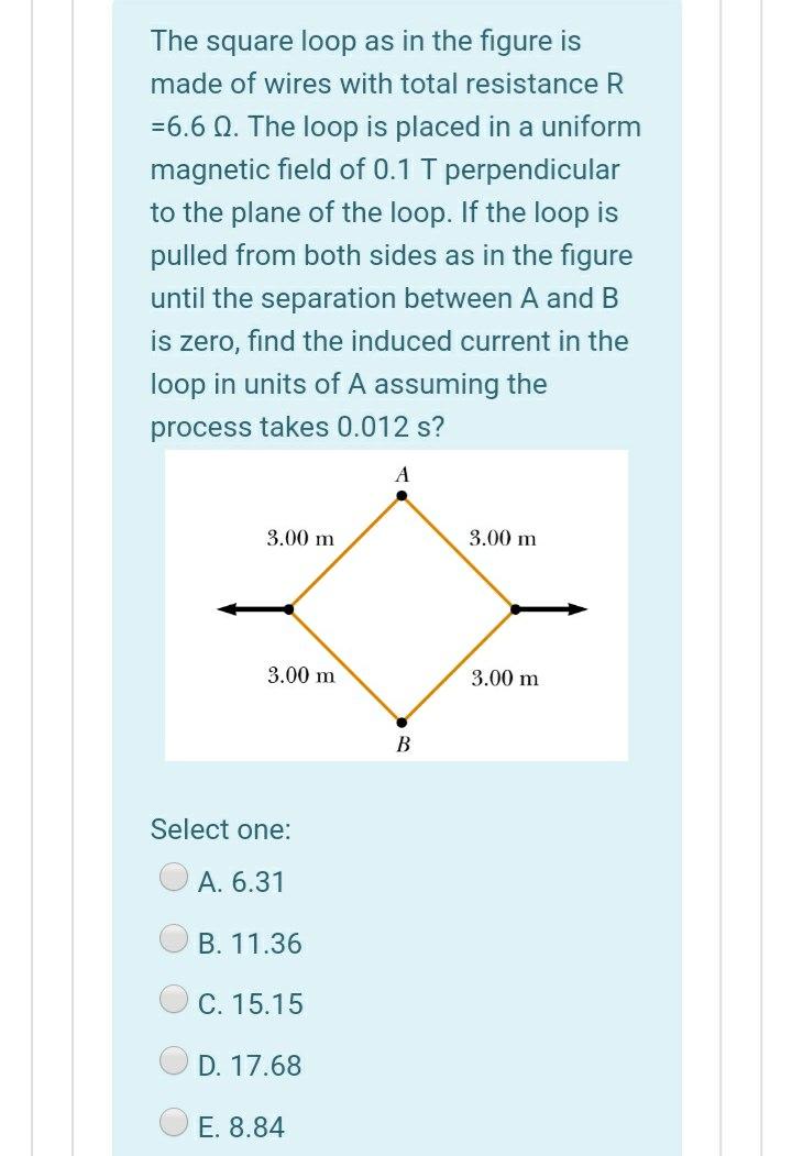 Solved The square loop as in the figure is made of wires | Chegg.com
