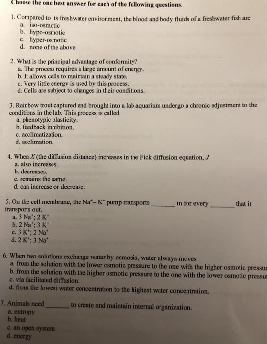 Solved Choose the one best answer for each of the following | Chegg.com