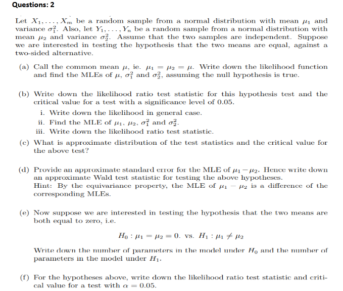 Solved Questions: 2 Let X1,..., Xm be a random sample from a | Chegg.com
