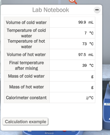 Solved Lab Notebook Volume of cold water Temperature of cold | Chegg.com