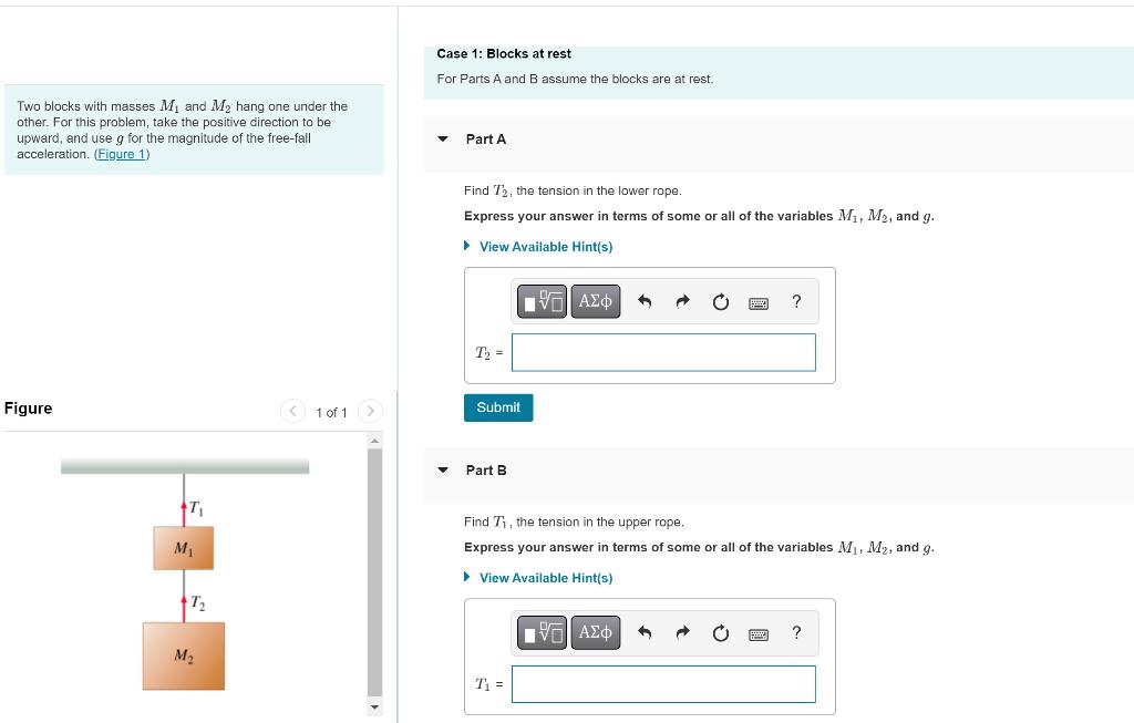 Solved Case 1: Blocks at rest For Parts A and B assume the | Chegg.com