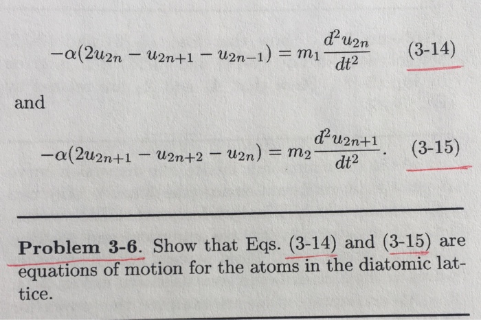 Solved -alpha(2u_2n - u_2n+1 - u_2n-1) = m_1 d^2u_2n/dt^2 | Chegg.com