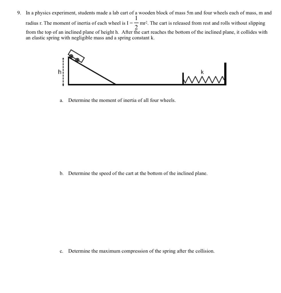 Solved 9. In a physics experiment, students made a lab cart | Chegg.com