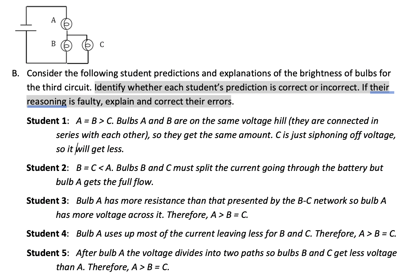 Solved A B С B. Consider The Following Student Predictions | Chegg.com