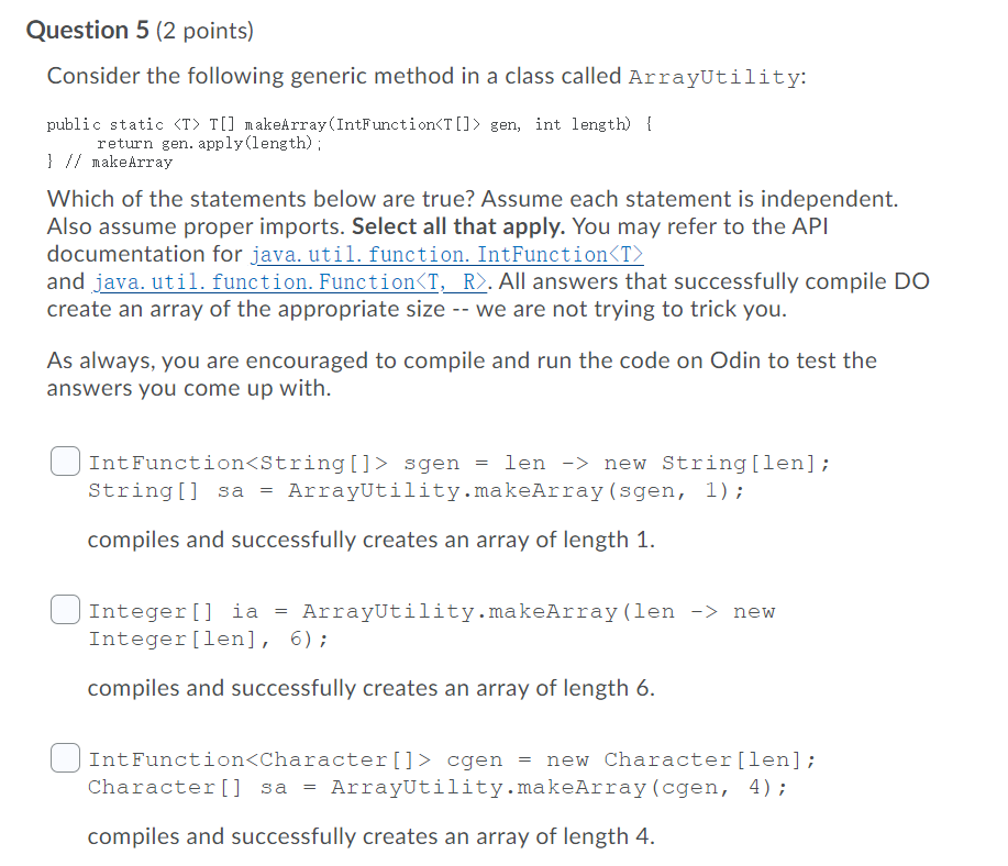 Solved Question 5 (2 points) Consider the following generic | Chegg.com