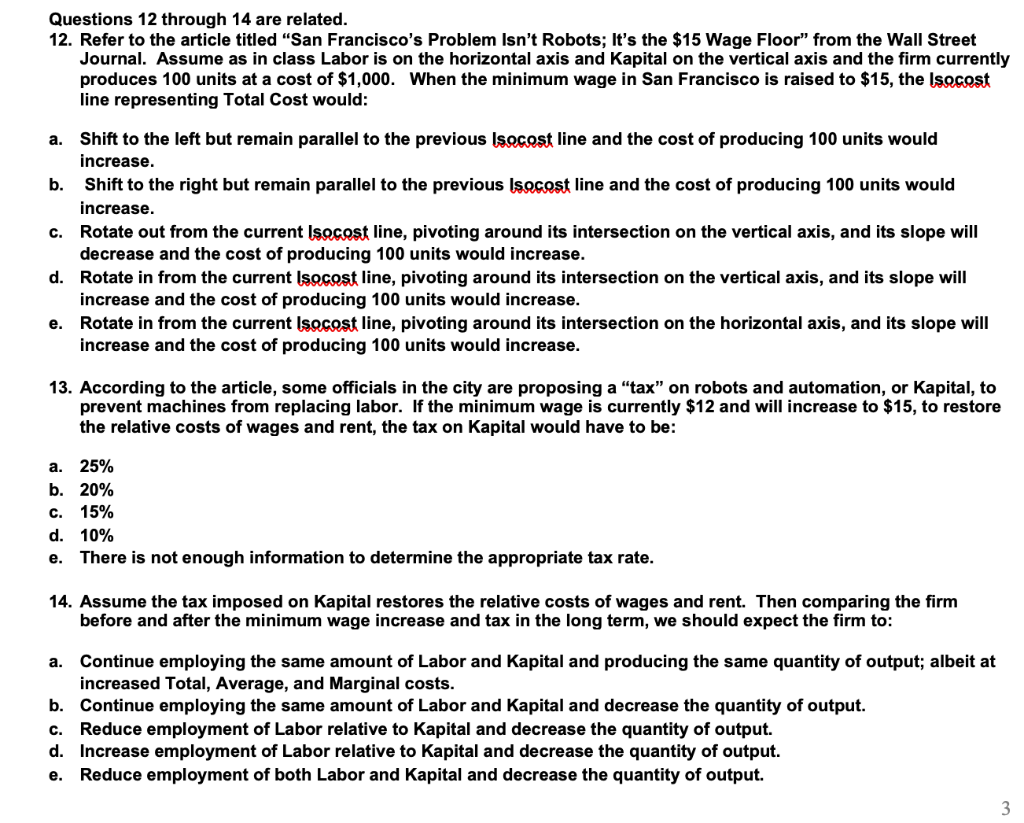 Questions 12 through 14 are related. 12. Refer to the | Chegg.com