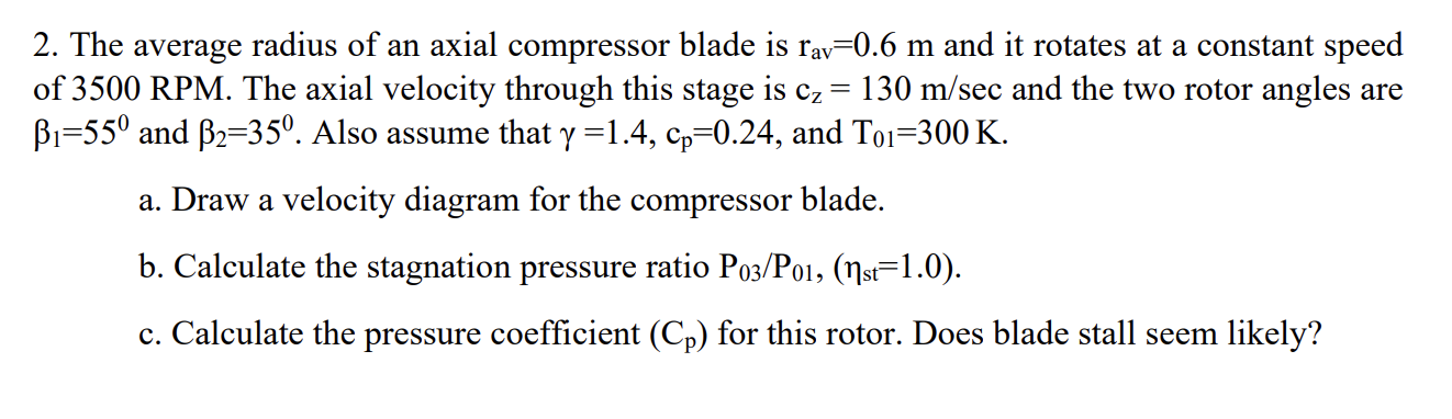 Solved The average radius of an axial compressor blade is | Chegg.com