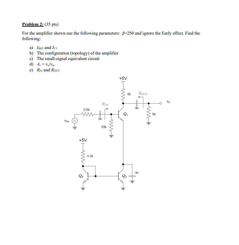 Solved Problem 2: (35 pts) For the amplifier shown use the | Chegg.com