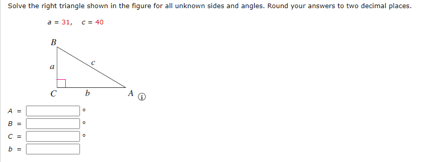 Solved Solve the right triangle shown in the figure for all | Chegg.com