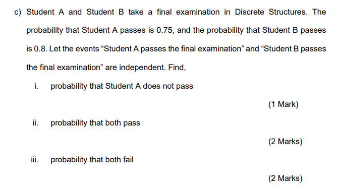 Solved C) Student A And Student B Take A Final Examination | Chegg.com