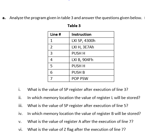 Solved a. Analyze the program given in table 3 and answer | Chegg.com