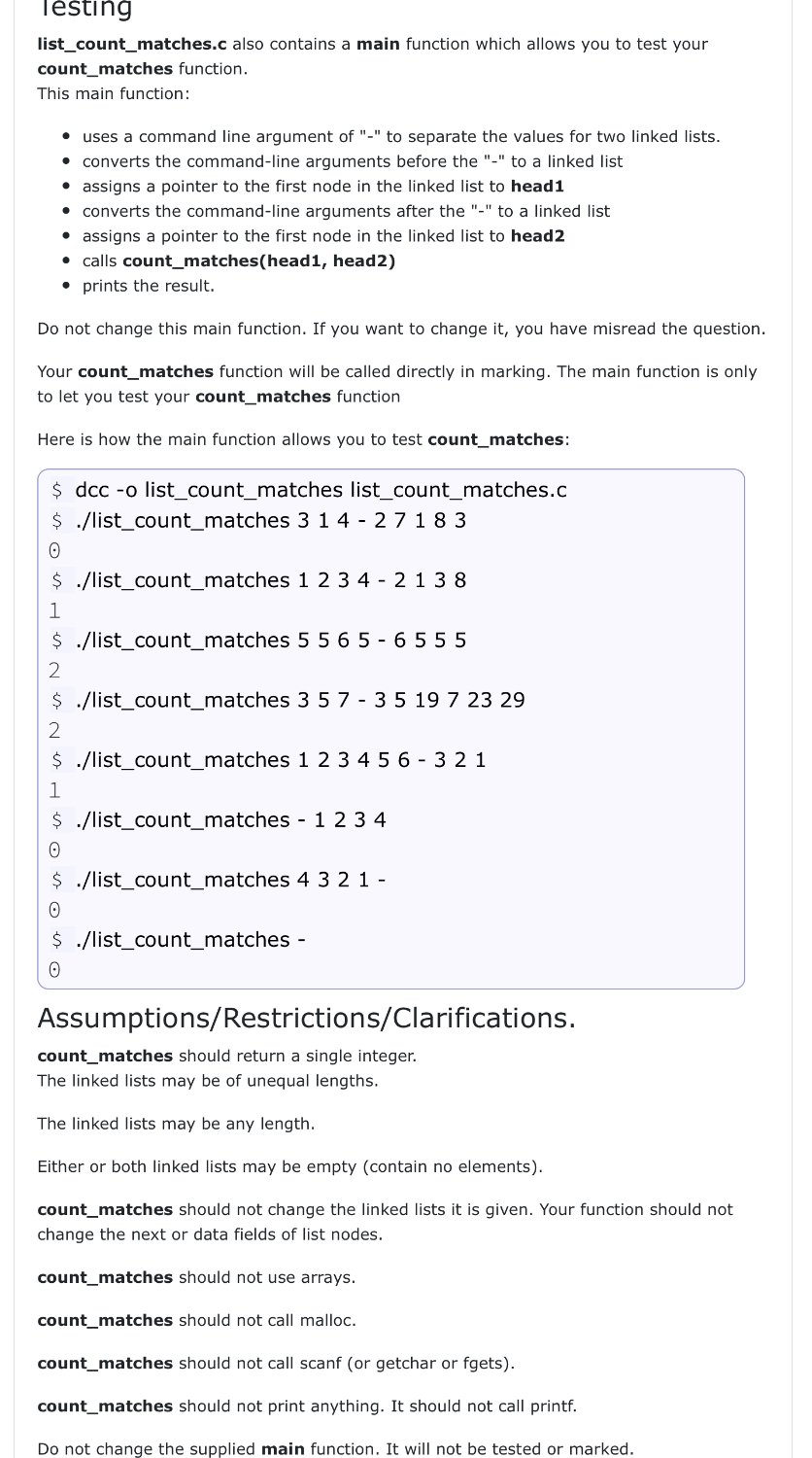 Solved Testing list_count_matches.c also contains a main | Chegg.com