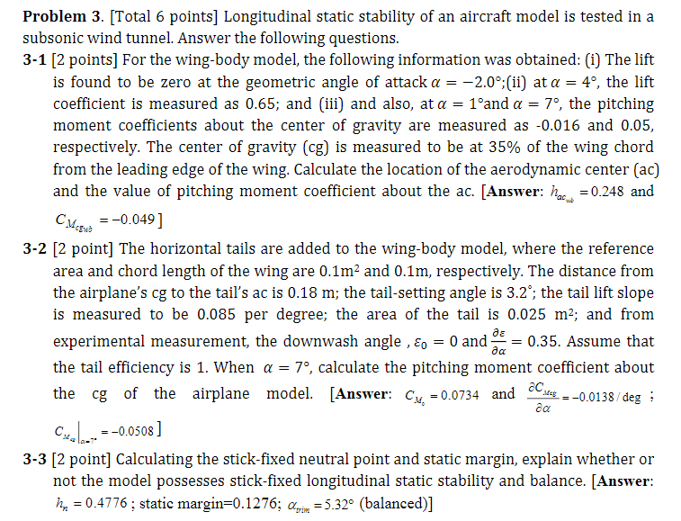Solved Problem 3. [Total 6 points] Longitudinal static | Chegg.com