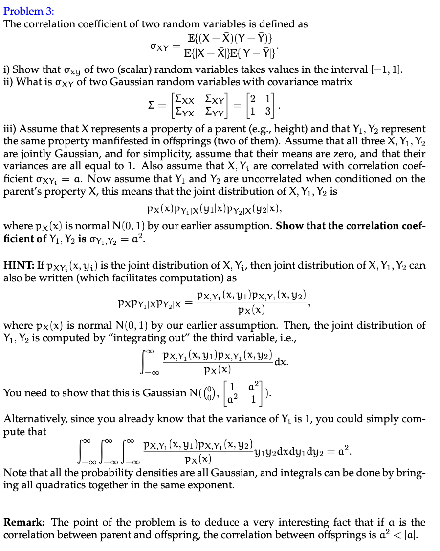 Solved Problem 3: The correlation coefficient of two random | Chegg.com