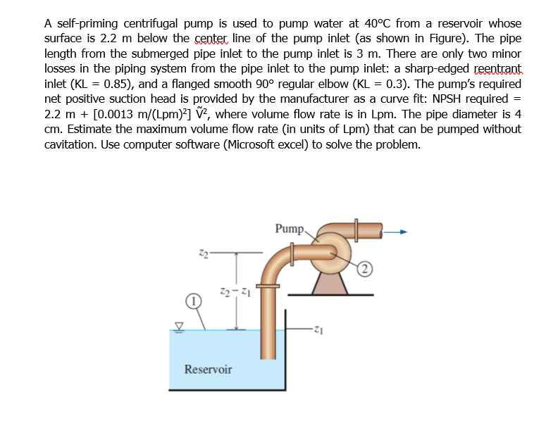 Solved A self-priming centrifugal pump is used to pump water | Chegg.com