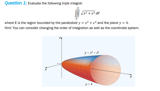 Solved Question 1: Evaluate the following triple integral: | Chegg.com