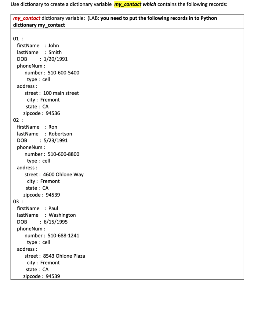 Solved Use dictionary to create a dictionary variable | Chegg.com