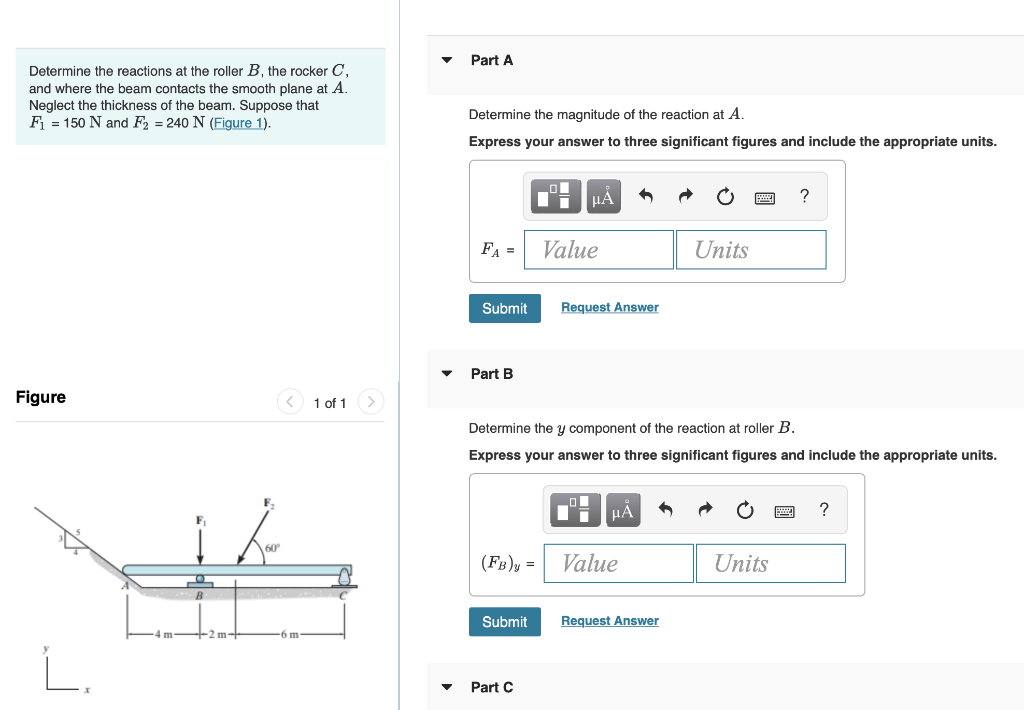 Solved Determine the reactions at the roller B, the rocker | Chegg.com