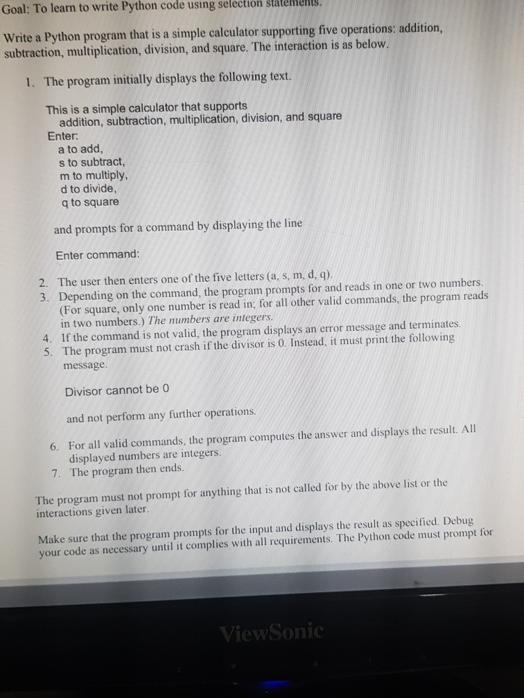 Solved Goal: To learn to write Python code using selection | Chegg.com