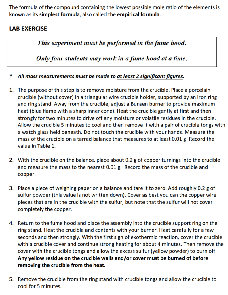 Solved PreLab Question Help Empirical Formula of Copper