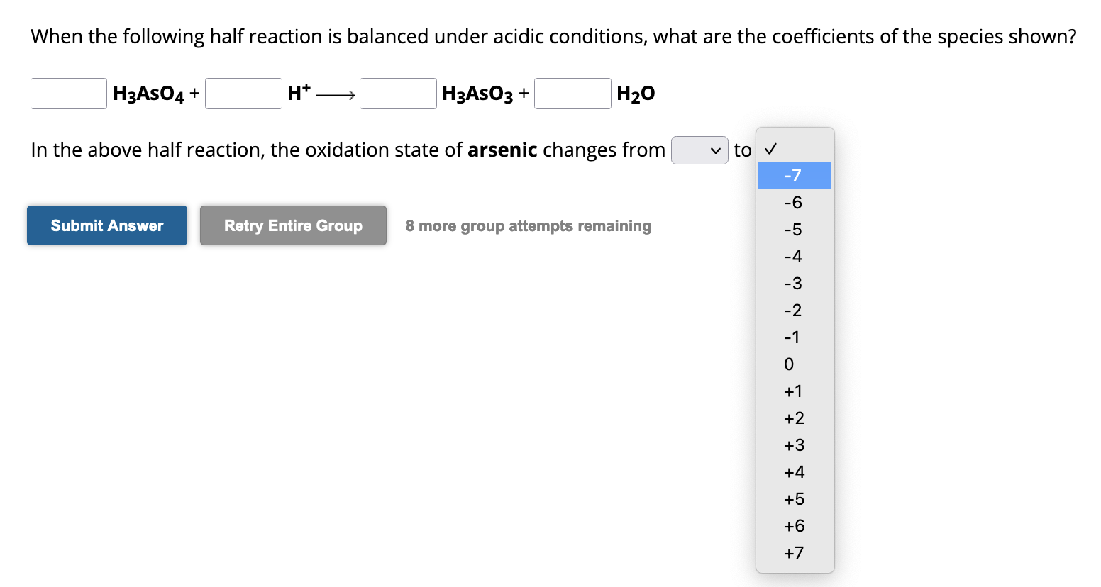 Solved H3AsO4+H+ H3AsO3+H2OWhen the following half reaction